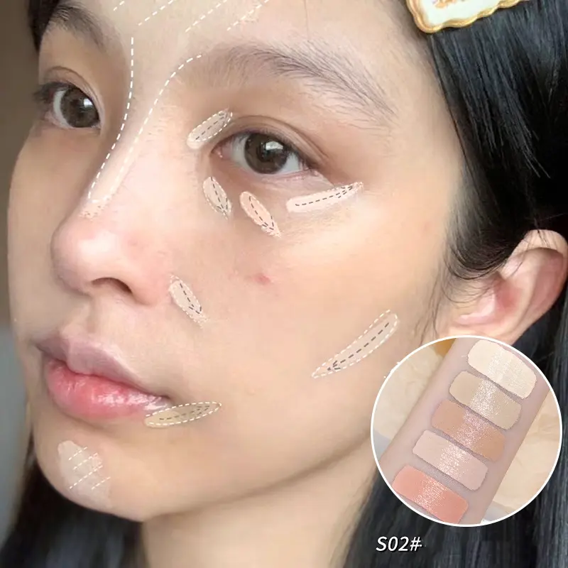 Five-color Concealer Palette Moisturize Natural Facial Cream Cover Dark Circles Acne Professional Makeup Cosmetic Even Skin Tone