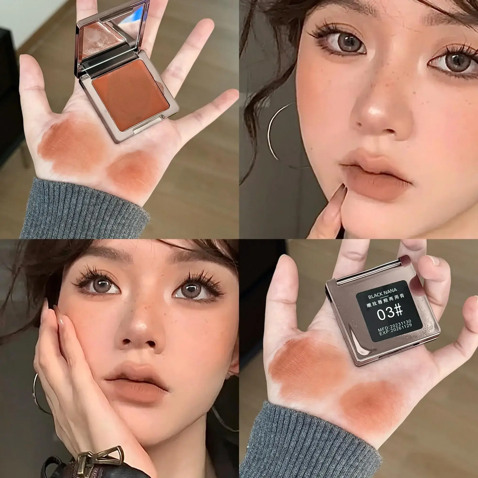 Lip & Cheek Dual-use Cream Mud Matte Mist Velvet Lipstick Dark Red Brown Jelly Filling Solid Lip Gloss Blush Cream Tint Makeup