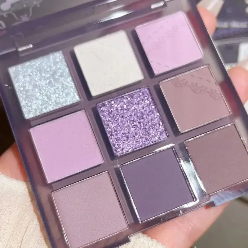 Smoke Purple Lace Eye Shadow Palette Matte Glitter 9-Color Eyeshadow Long Lasting Shimmer Shiny Eyes Make Up Palette Cosmetics