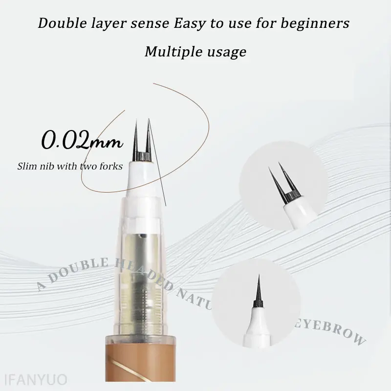 Double Forked Tip Lower eyelash Pen Makeup Liquid Eyeliner Pen Waterproof Natural Tea Brown Liquid Eye Brow Lower Lash Pencil