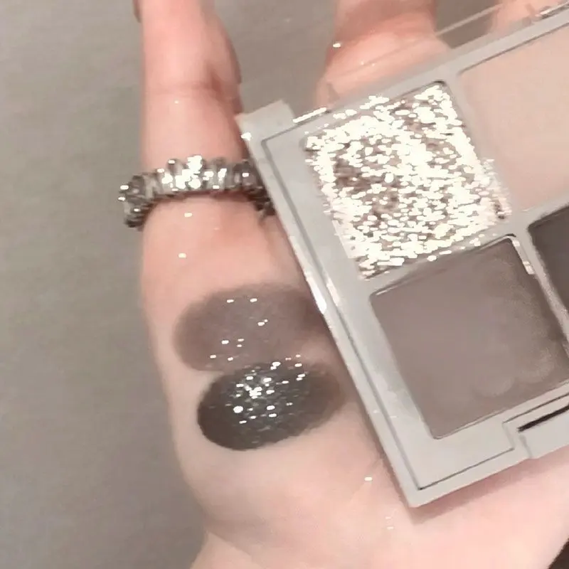 4 Colors Punk Smokey Eyeshadow Palette Matte Glitter Silvery Metallic Eye Shadow Makeup Cool Toned Dark Earth Brown Eye Pigment