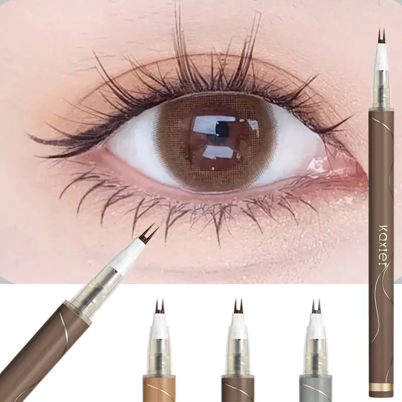 Double Forked Tip Lower eyelash Pen Makeup Liquid Eyeliner Pen Waterproof Natural Tea Brown Liquid Eye Brow Lower Lash Pencil