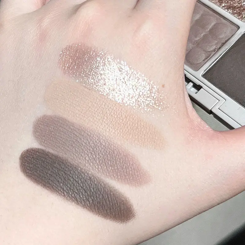 4 Colors Punk Smokey Eyeshadow Palette Matte Glitter Silvery Metallic Eye Shadow Makeup Cool Toned Dark Earth Brown Eye Pigment