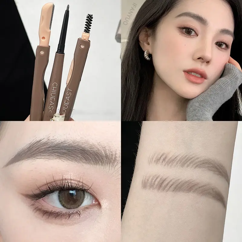 3-in-1 Eyebrow Pencil Waterproof Eyebrow Tattoo Tint Built-in Eyebrow Trimmer Razor Eyebrow Brush Portable Eyebrow Styling Tool