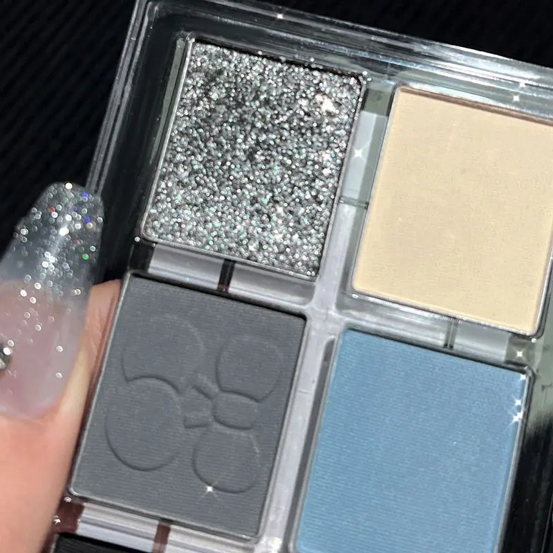 Matte Grey Blue Smoky Eye Shadow Palette 6-Color Glitter Silver Acrylic Eye Shadows Palette Long Lasting Eye Makeup Cosmetics