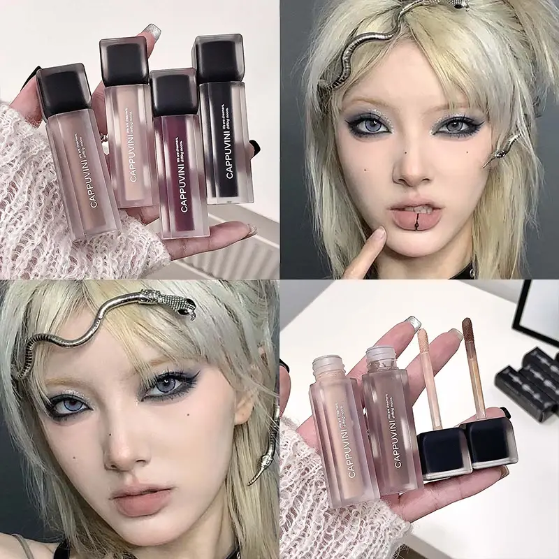 Obsidian Black Matte Lip Glaze Nude Base Deep Lip Primer Waterproof Dark Retro Rose Brown Lipstick Pigment Gothic Style Makeup