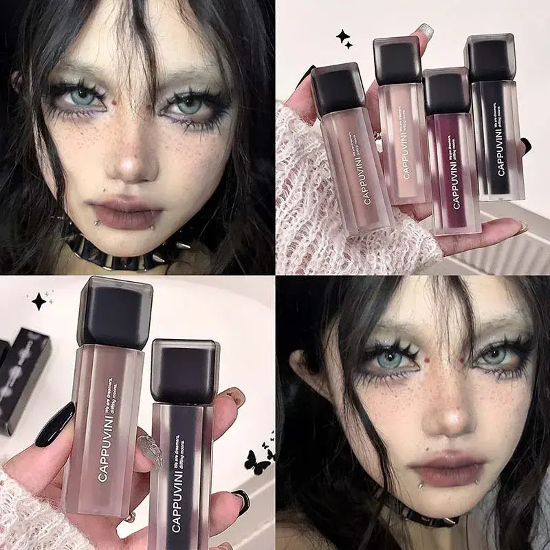 Obsidian Black Matte Lip Glaze Nude Base Deep Lip Primer Waterproof Dark Retro Rose Brown Lipstick Pigment Gothic Style Makeup