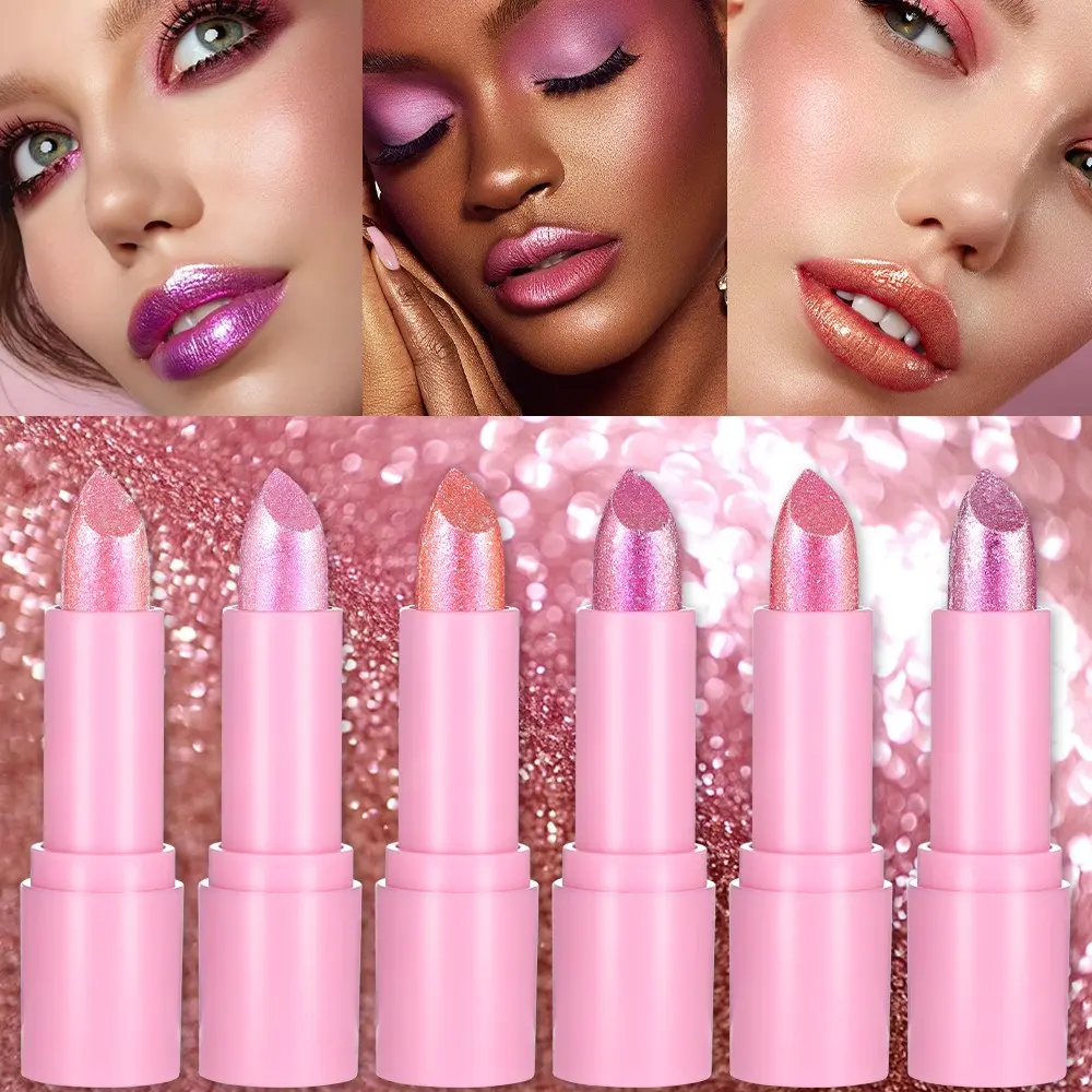 Velvet Pearl Pink Sparkling Lipstick Metallic Diamond Shine Lipstick Waterproof Moisturizing Pearlescent Sexy Lips Balm Makeup