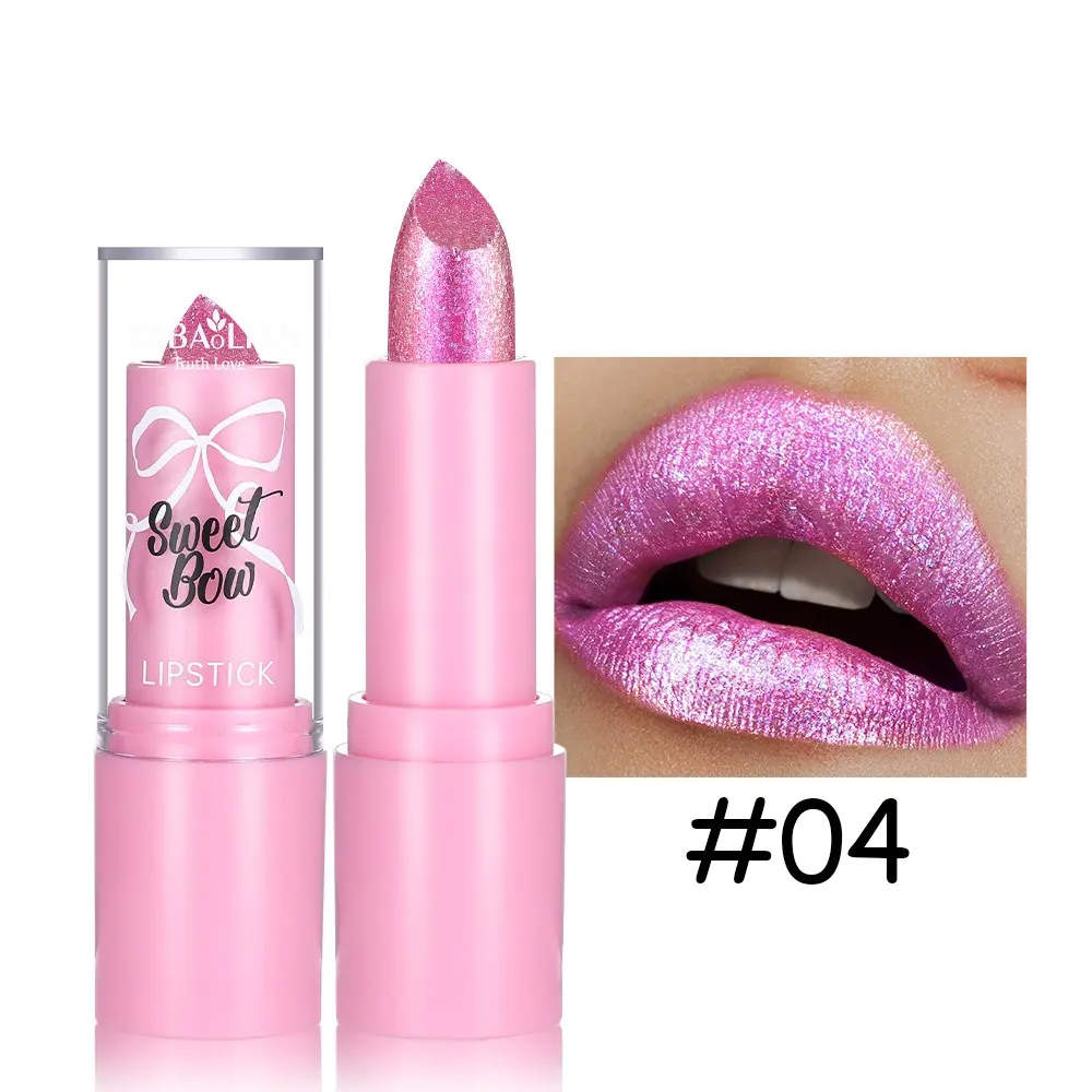 Velvet Pearl Pink Sparkling Lipstick Metallic Diamond Shine Lipstick Waterproof Moisturizing Pearlescent Sexy Lips Balm Makeup