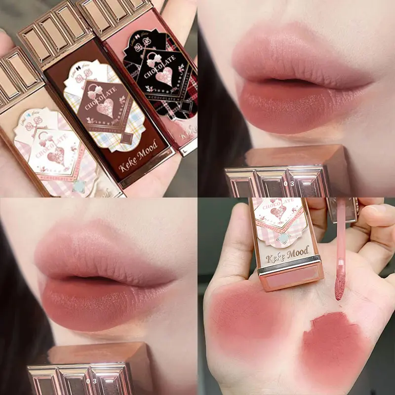 Chocolate Cloud Lip Glaze Velvet Matte Lip Gloss Brown Red Liquid Lipstick Makeup Smooth Long-Lasting Lip Tint Cosmetics