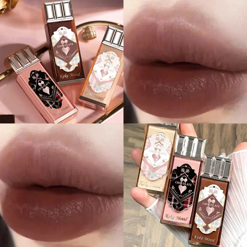 Chocolate Cloud Lip Glaze Velvet Matte Lip Gloss Brown Red Liquid Lipstick Makeup Smooth Long-Lasting Lip Tint Cosmetics