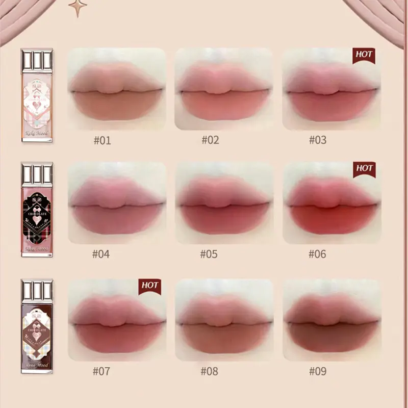 Chocolate Cloud Lip Glaze Velvet Matte Lip Gloss Brown Red Liquid Lipstick Makeup Smooth Long-Lasting Lip Tint Cosmetics