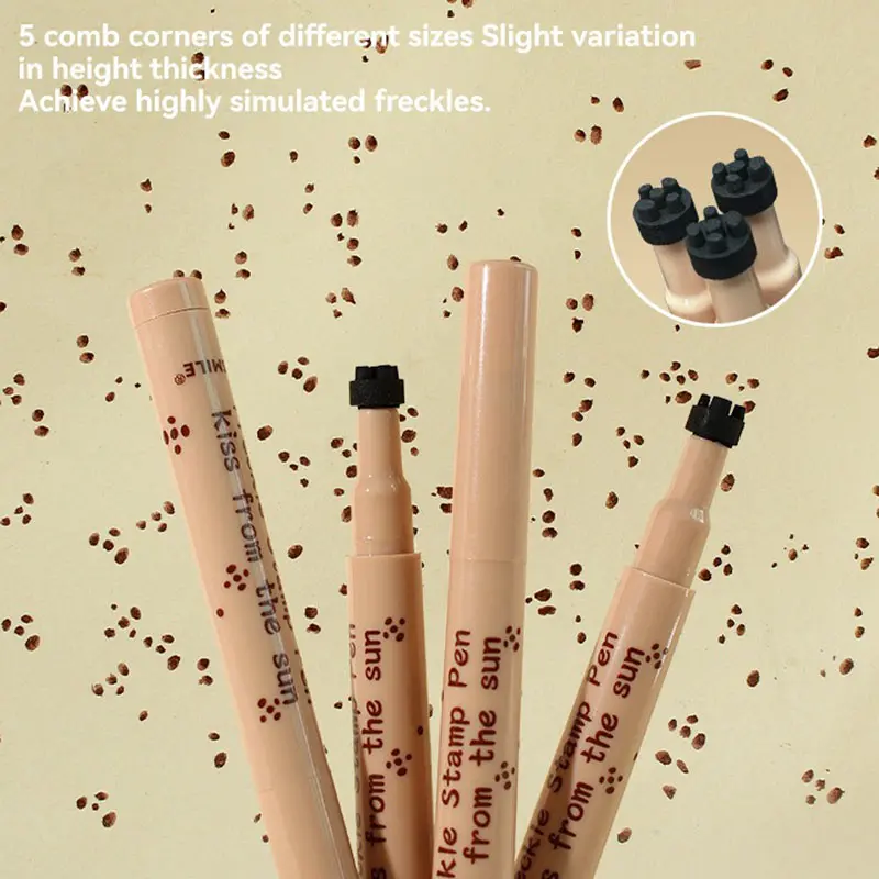 Five Head Face Fake Freckles Pen Natural Waterproof Lifelike Freckles Stamp Pen Long Lasting Dot Spot Pen Makep Tool Cosmetic