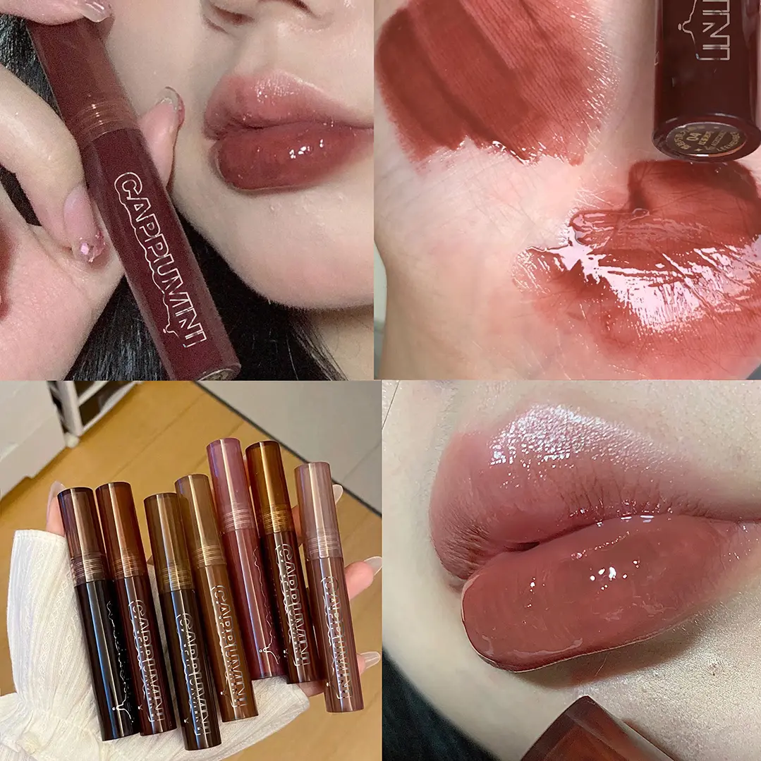 Punk Dark Brown Lip Gloss Mirror Water Lip Glaze Black Chocolate Lipstick Waterproof Liquid Lipstick Nude Clear Tint Makeup