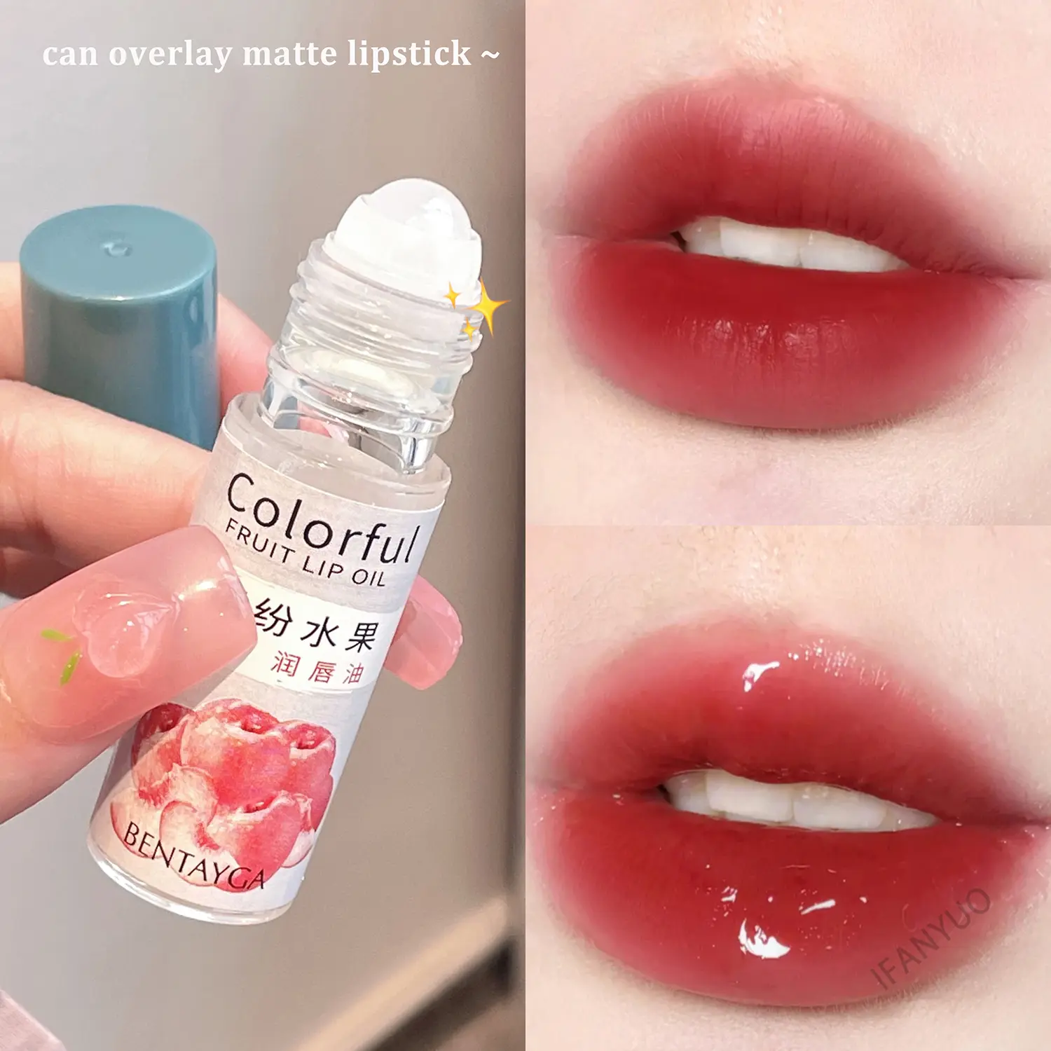 Colorless Roll-on Jelly Lip Balm Oil Moisturizing Transparent Fruit Lip Oil Non-sticky LipGloss Light Lip Line Lip Care Cosmetic