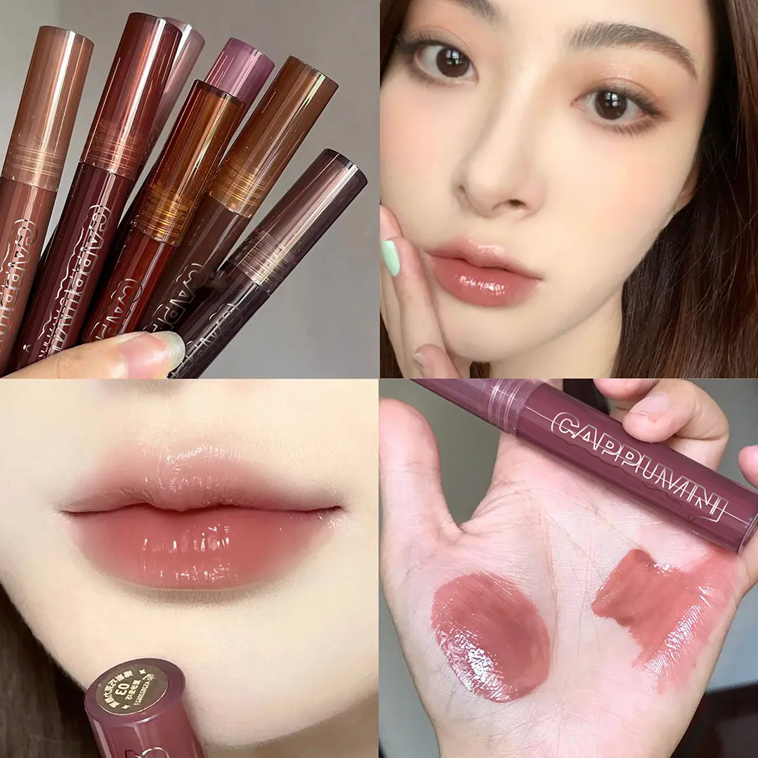 Punk Dark Brown Lip Gloss Mirror Water Lip Glaze Black Chocolate Lipstick Waterproof Liquid Lipstick Nude Clear Tint Makeup