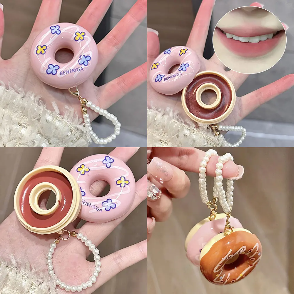 Doughnut Velvet Lip Mud Rose Red Stain Lip Gloss Pearl Keychain Matte Texture Lipstick Long-lasting Lovely Makeup Lip Glaze Tint