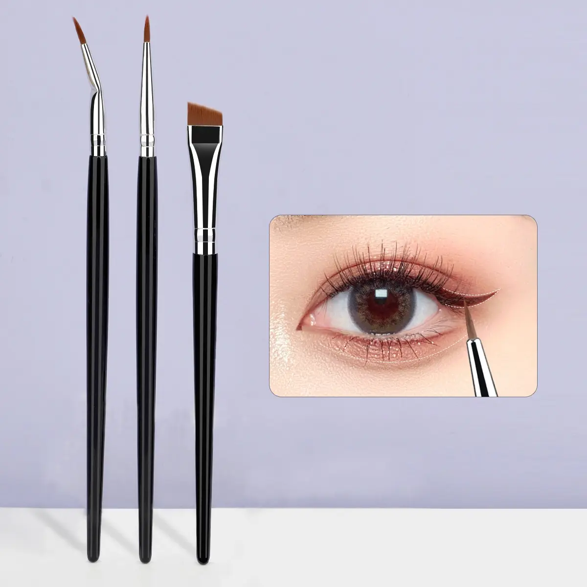 3pcs Ultra Fine Bent Eyeliner Brush Set Detail Makeup Eyes Tear Trough Fine Liner Concealer Brush Blade Angle Eyebrow Brush