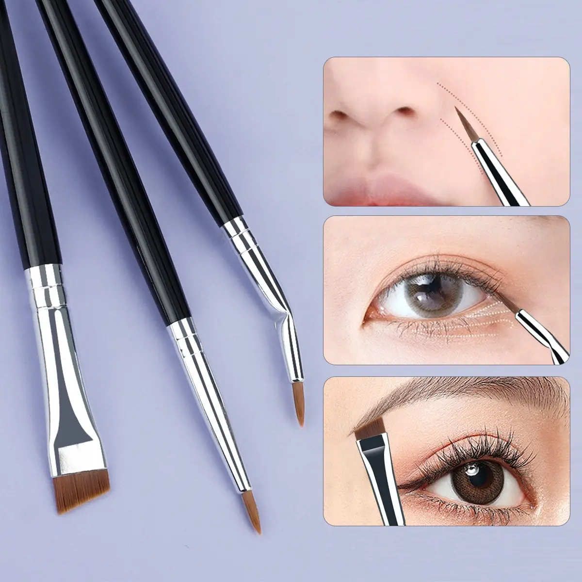 3pcs Ultra Fine Bent Eyeliner Brush Set Detail Makeup Eyes Tear Trough Fine Liner Concealer Brush Blade Angle Eyebrow Brush