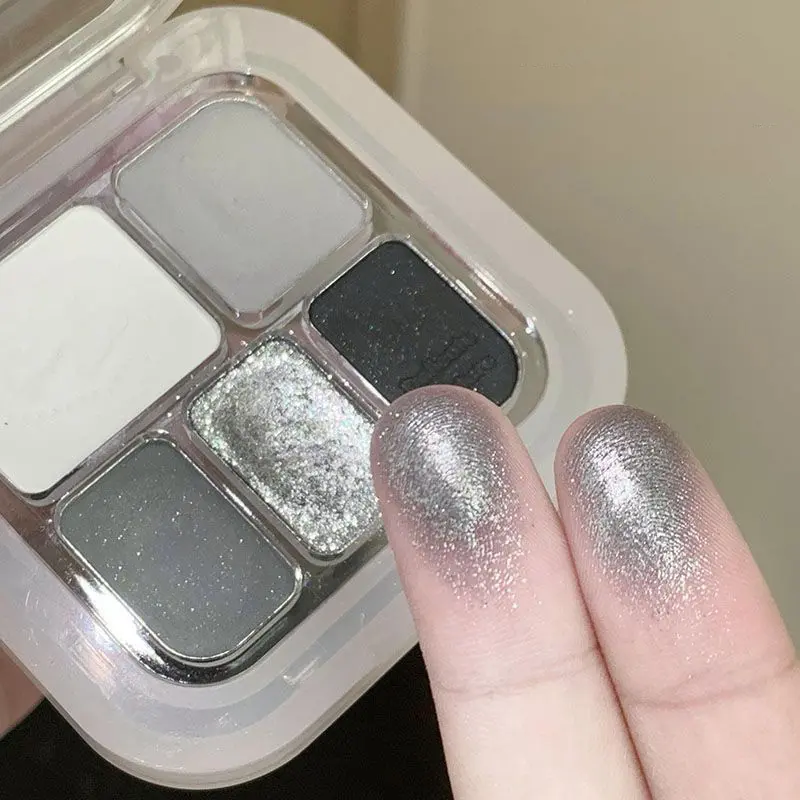 Punk Smoky Grey Eyeshadow Palette Matte White Brightening Face Velvet Shimmer Highlighter Longlasting Makeup Contour Combination