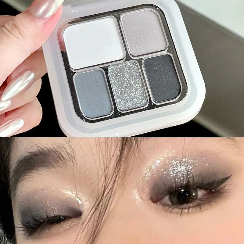 Punk Smoky Grey Eyeshadow Palette Matte White Brightening Face Velvet Shimmer Highlighter Longlasting Makeup Contour Combination