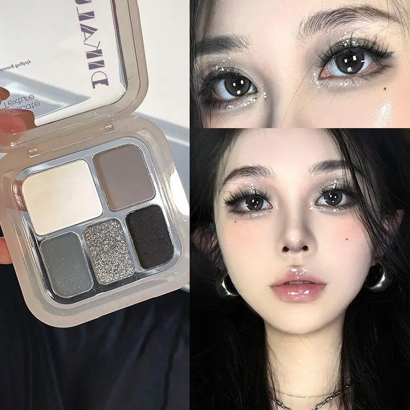 Punk Smoky Grey Eyeshadow Palette Matte White Brightening Face Velvet Shimmer Highlighter Longlasting Makeup Contour Combination