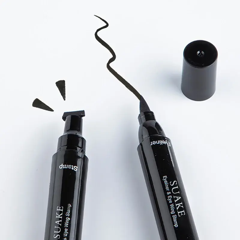 2 In 1 Stamp Black Liquid Eyeliner Pen Waterproof Fast Dry Triangle Seal Eye Liner Pencil Cosmetic Double-ended Eyeliner Makeup