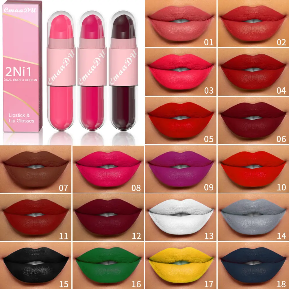 Lipstick Lip Gloss 2-in-1 Matte Lip Color Velvet Lip Glaze Waterproof Long Lasting Non-marking Natural Lip Tint Blam Cosmetic