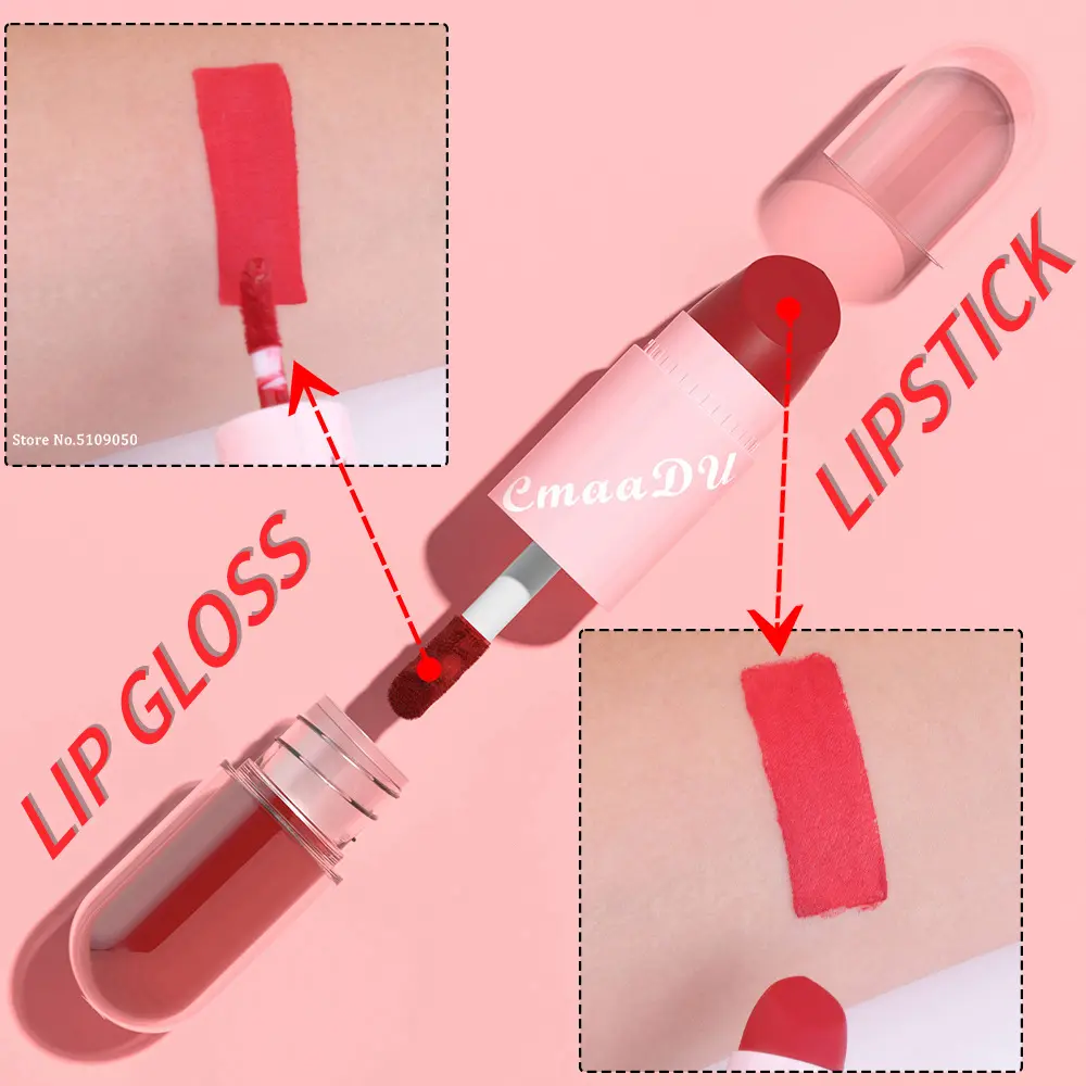 Lipstick Lip Gloss 2-in-1 Matte Lip Color Velvet Lip Glaze Waterproof Long Lasting Non-marking Natural Lip Tint Blam Cosmetic