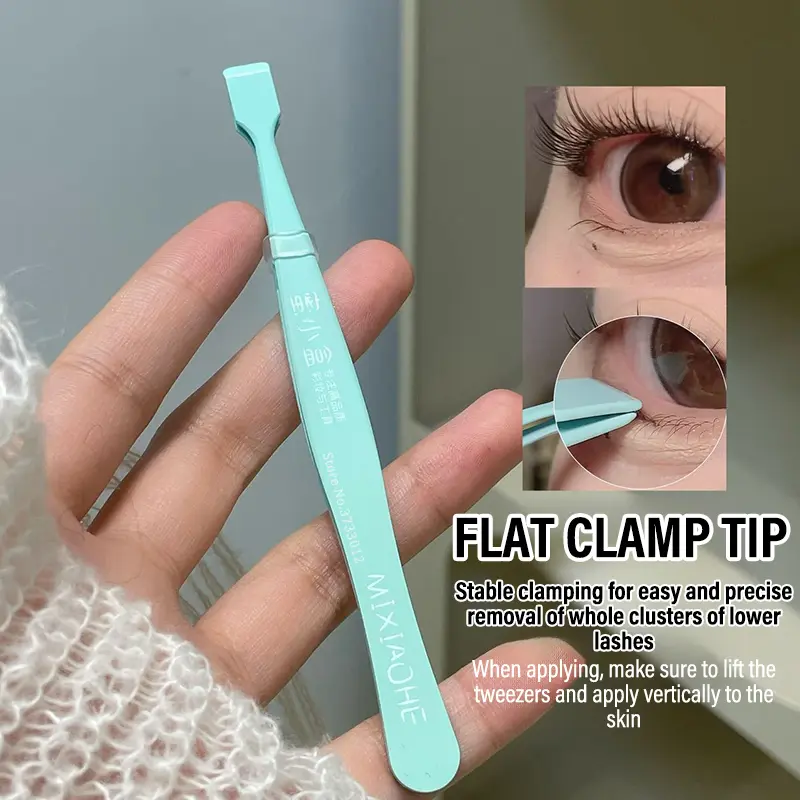 Large Flat Clamp Head Eyelash Tweezers Stainless Steel Curved Tweezers Clip Easily Pick Up Clusters Fake Eyelashes Makeup Tool