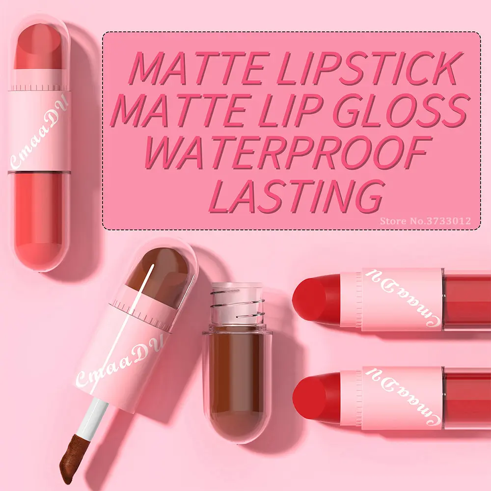 Lipstick Lip Gloss 2-in-1 Matte Lip Color Velvet Lip Glaze Waterproof Long Lasting Non-marking Natural Lip Tint Blam Cosmetic