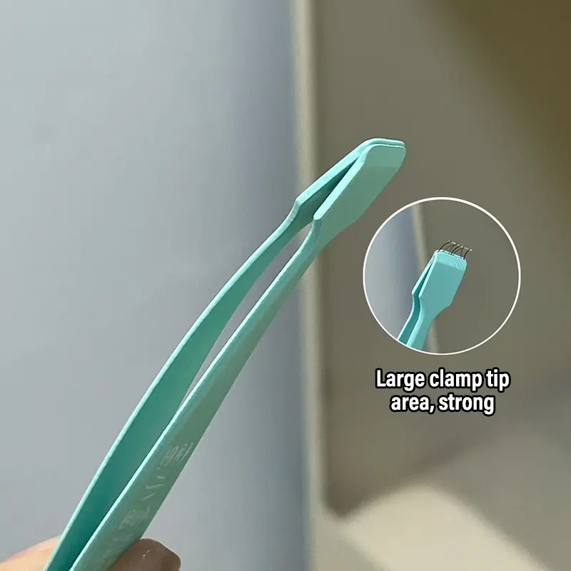 Large Flat Clamp Head Eyelash Tweezers Stainless Steel Curved Tweezers Clip Easily Pick Up Clusters Fake Eyelashes Makeup Tool