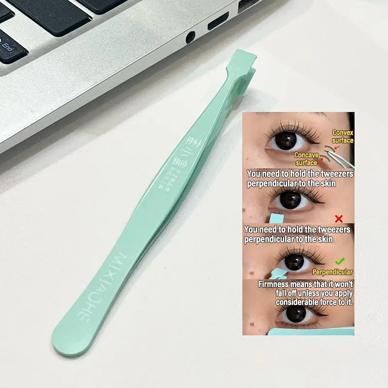 Large Flat Clamp Head Eyelash Tweezers Stainless Steel Curved Tweezers Clip Easily Pick Up Clusters Fake Eyelashes Makeup Tool