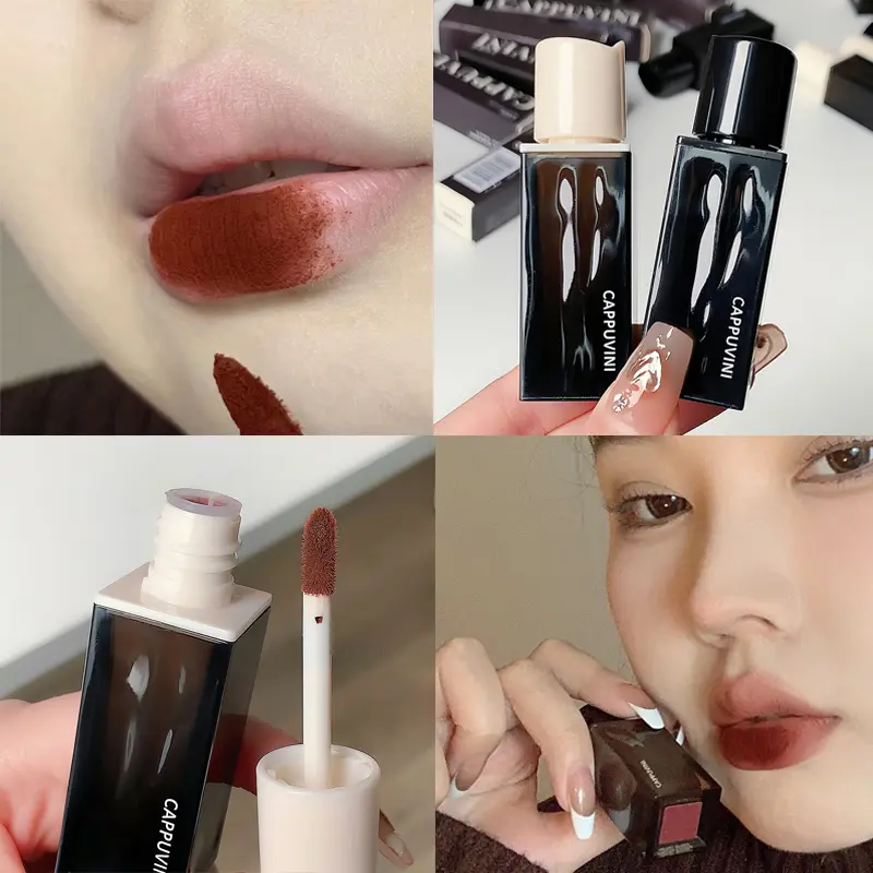 Water Wave Amber Lipgloss Brown Matte Lip Glaze Waterproof Red Mud Velvet Liquid Lipstick Pigment Long-lasting Lips Makeup