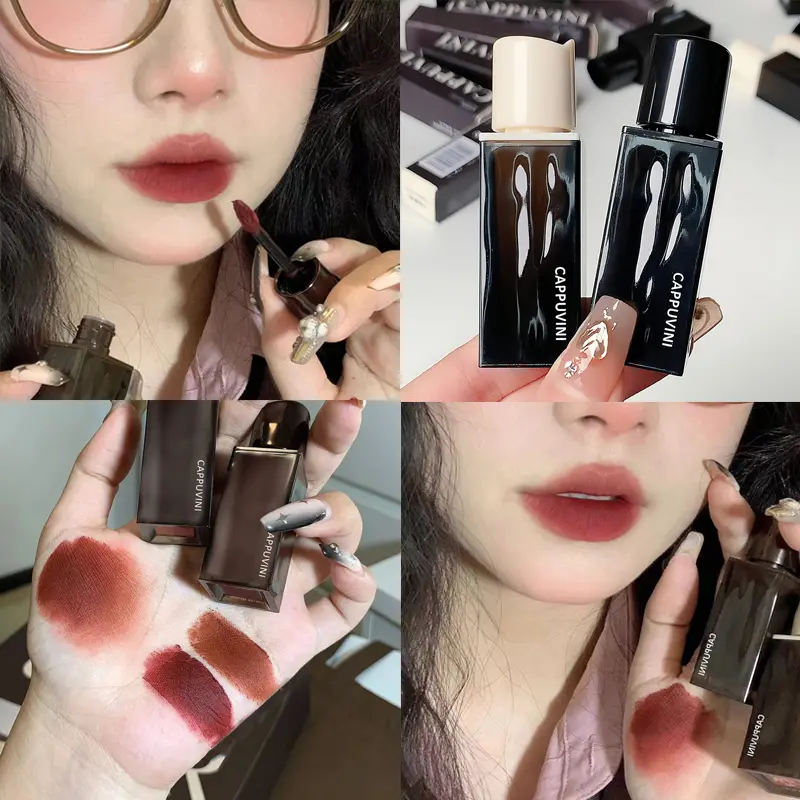 Water Wave Amber Lipgloss Brown Matte Lip Glaze Waterproof Red Mud Velvet Liquid Lipstick Pigment Long-lasting Lips Makeup