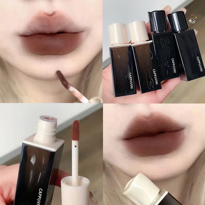 Water Wave Amber Lipgloss Brown Matte Lip Glaze Waterproof Red Mud Velvet Liquid Lipstick Pigment Long-lasting Lips Makeup