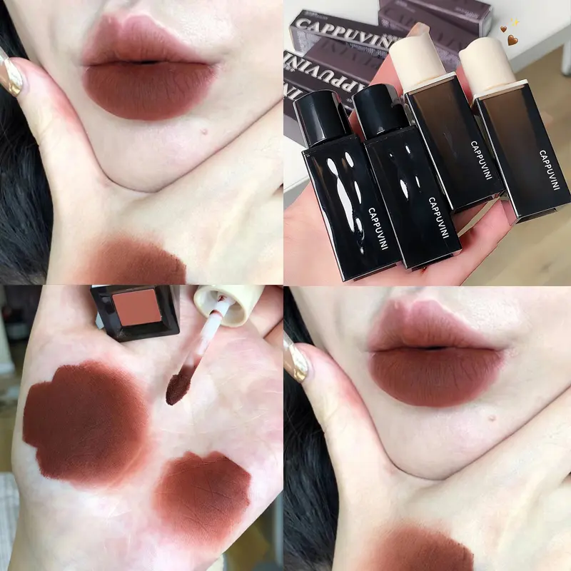 Water Wave Amber Lipgloss Brown Matte Lip Glaze Waterproof Red Mud Velvet Liquid Lipstick Pigment Long-lasting Lips Makeup