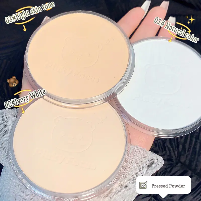 3 Colors Bear Setting Powder Palette Brighten Face Foundation Makeup Long-lasting Oil Control Concealer Loose Pressed Powder