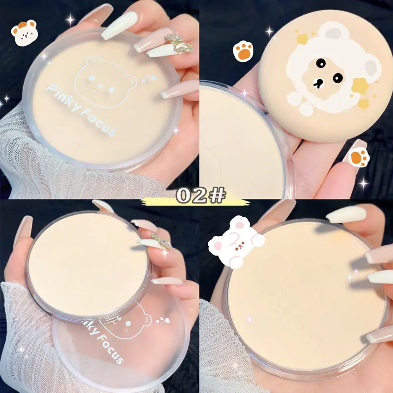3 Colors Bear Setting Powder Palette Brighten Face Foundation Makeup Long-lasting Oil Control Concealer Loose Pressed Powder