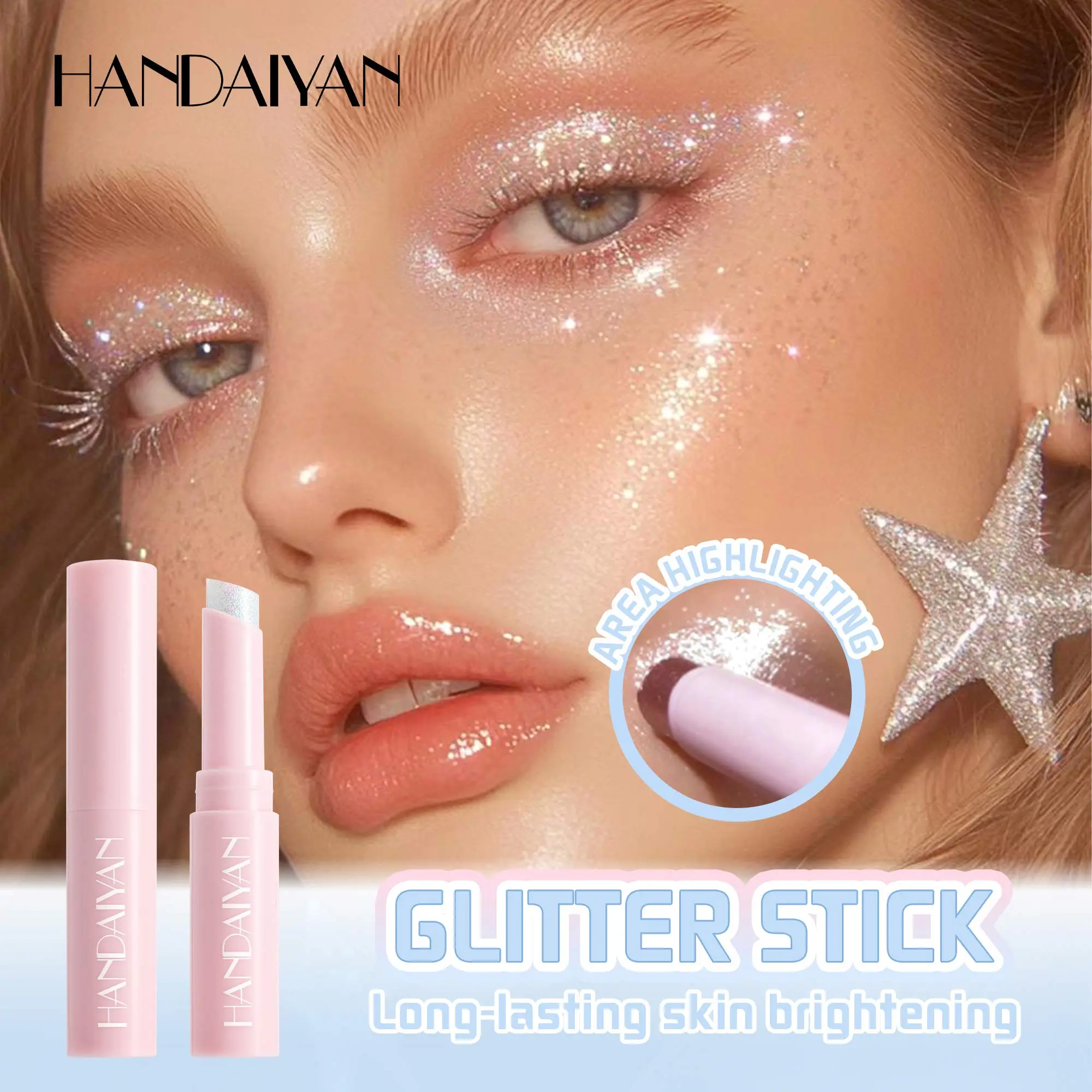 Jelly Glitter Stick Eye Shadow Monochrome Pearl Diamond Shimmer Finish Lilac Area Highlights Long Lasting Skin Brightening Stick