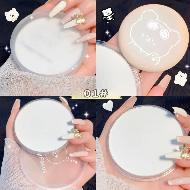 3 Colors Bear Setting Powder Palette Brighten Face Foundation Makeup Long-lasting Oil Control Concealer Loose Pressed Powder