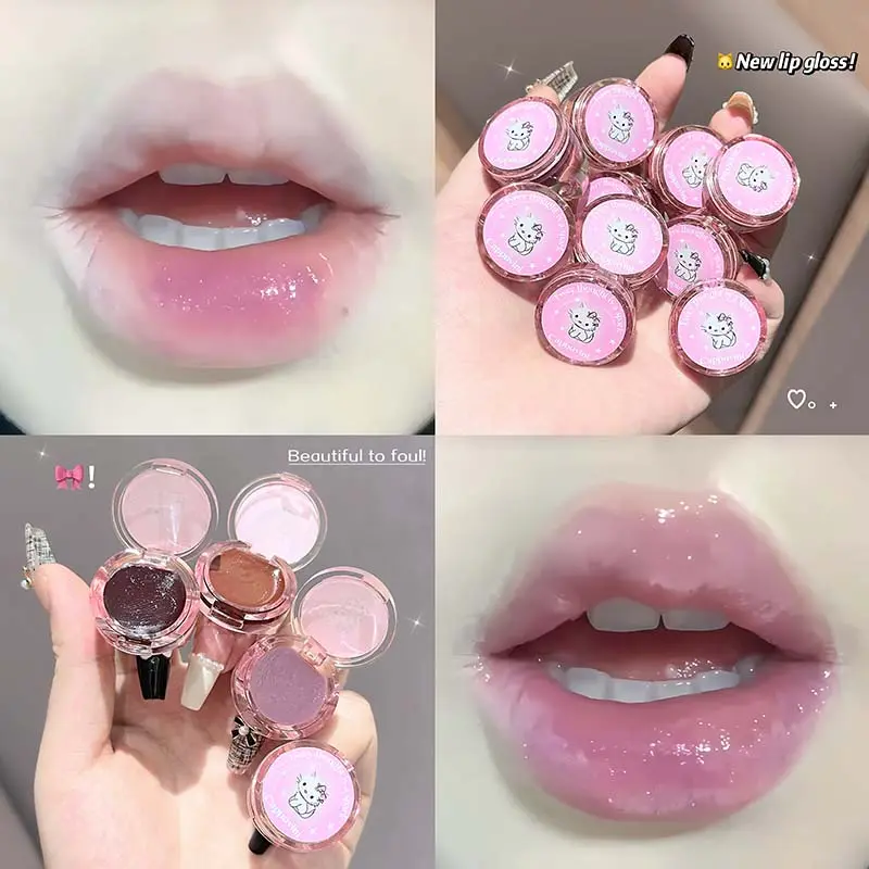 Cute Cat Ring Lip Stain Mirror Glass Water Light Clear Lip Glaze Waterproof Non Stick Nude Juice Purple Brown Lip Tint Makeup