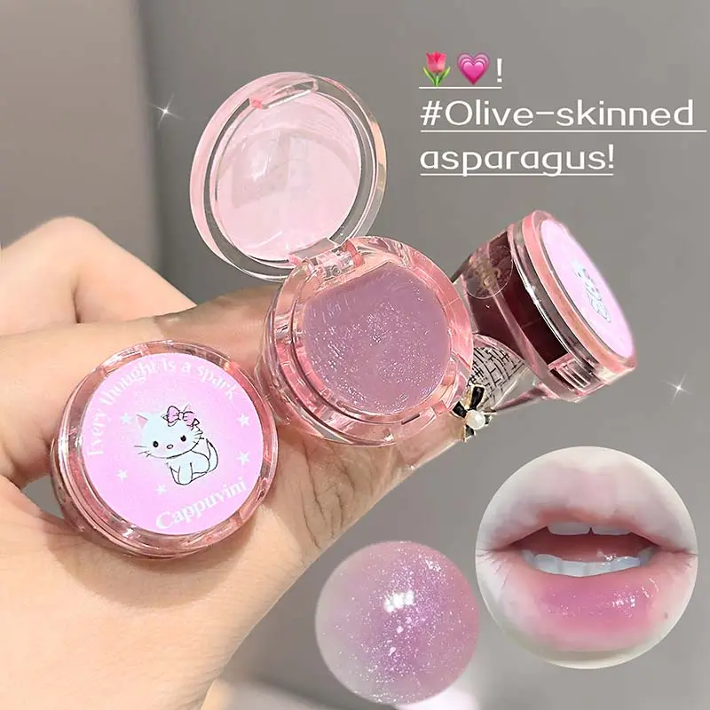 Cute Cat Ring Lip Stain Mirror Glass Water Light Clear Lip Glaze Waterproof Non Stick Nude Juice Purple Brown Lip Tint Makeup