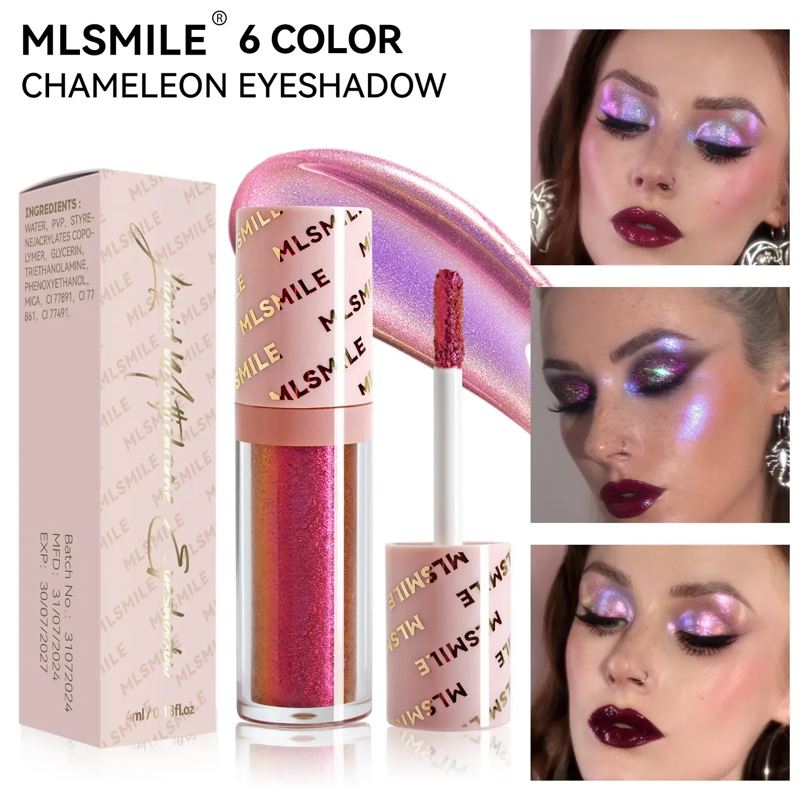 Multichrome Liquid Eyeshadow Stick Metallic Chameleon Glitter Eye Shadow High Pigment Waterproof Sparkling Shiny Lipgloss Makeup
