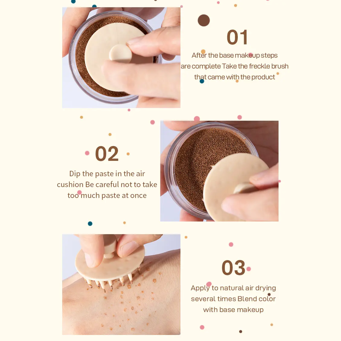Face Fake Freckles Air Cushion Waterproof Long Lasting Liquid Powder Quick Dry Natural Face Freckles Stamp Makeup with Brush