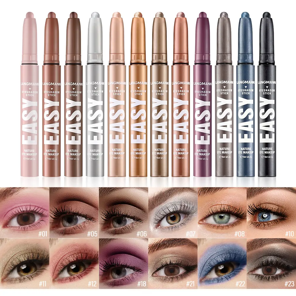 New Color Eye Shadow Stick Grey Blue Metallic Shimmer Cream Brighten Highlighter Eyeshadow Pencil Crayon Waterproof Fashion