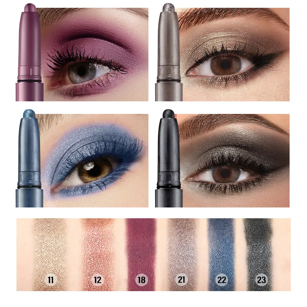 New Color Eye Shadow Stick Grey Blue Metallic Shimmer Cream Brighten Highlighter Eyeshadow Pencil Crayon Waterproof Fashion
