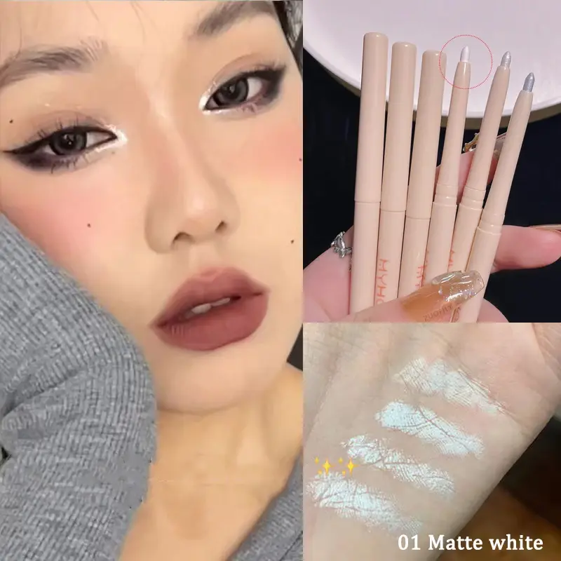 Matte Pearlescent White Eye Shadow Stick Smooth Eye Makeup Highlighter Shimmer Waterproof Pearly Silver Eyeliner Silkworm Pen
