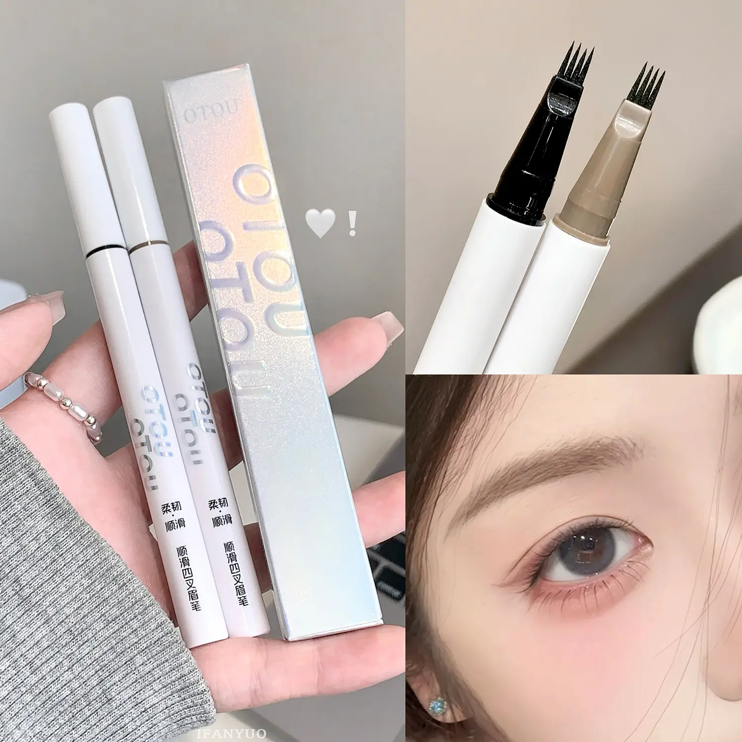 4 Points Wild Eyebrow Pen Liquid Brow Pencil Dark Brown Eyebrow Pencil Waterproof Eyebrow Tattoo Pen Cosmetics