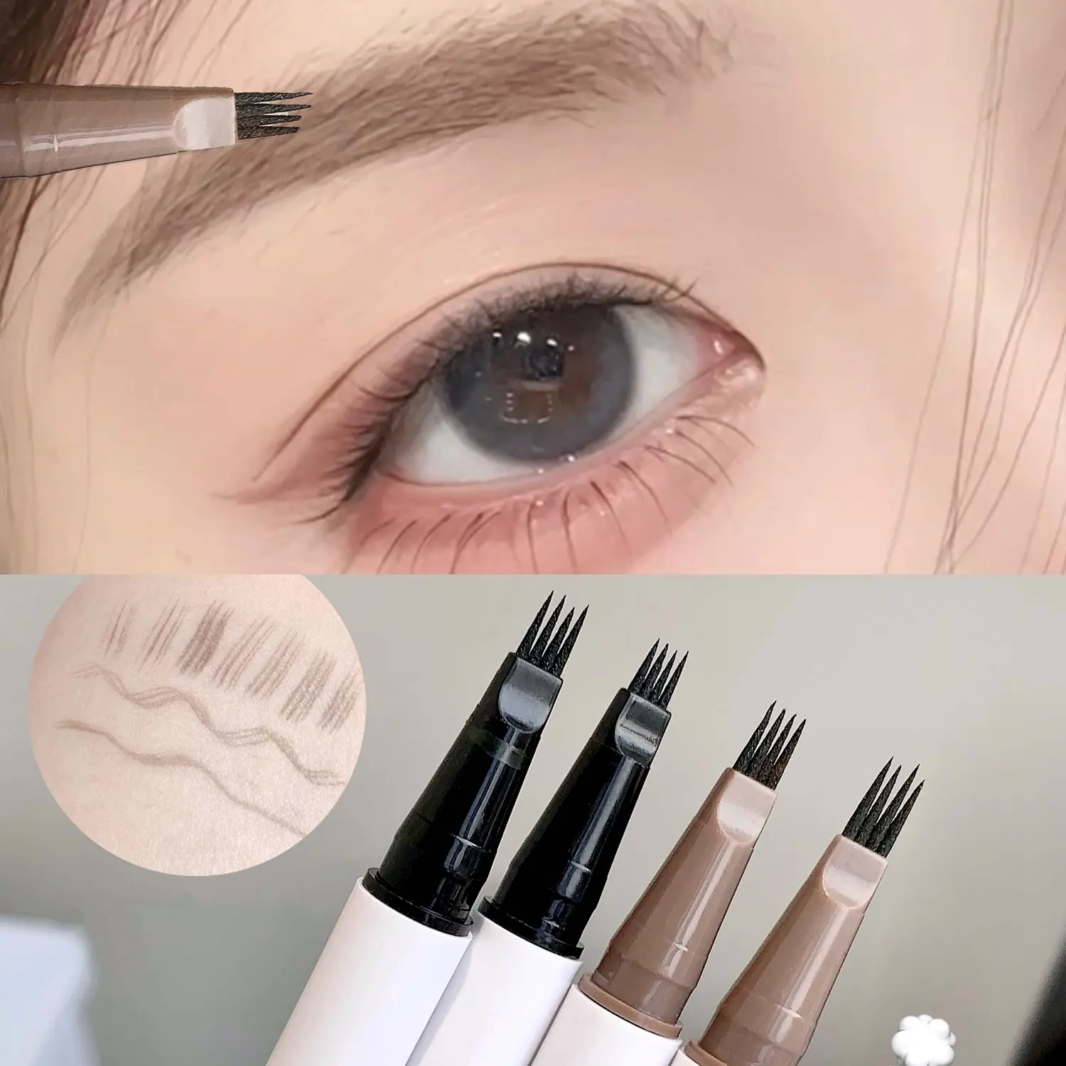 4 Points Wild Eyebrow Pen Liquid Brow Pencil Dark Brown Eyebrow Pencil Waterproof Eyebrow Tattoo Pen Cosmetics